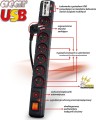 Acar USB przeciwprzepięciowa 6 gniazd 3 m czarna