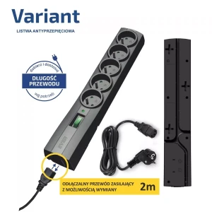 Ever Variant przeciwprzepięciowa 5 gniazd 2 m czarna