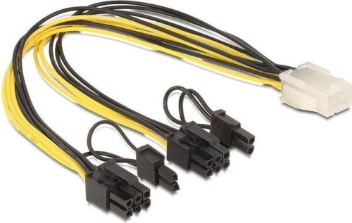 Delock PCIe 6-pin - PCIe 8-pin, 0.3m, Żółty