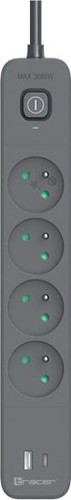 Tracer Power Line+ 1,5 m 4 gniazd USB PD18W grafitowy