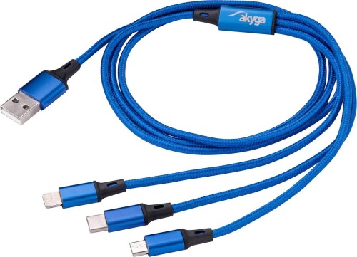 Akyga USB-A - USB-C + microUSB + Lightning 1.2 m Niebieski