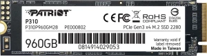 Patriot P310 960GB M.2 2280 PCI-E x4 Gen3 NVMe