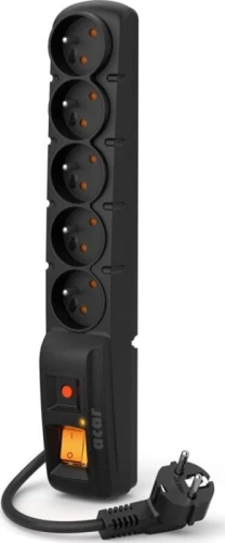 Acar F5 przeciwprzepięciowa 5 gniazd 2.5 m czarna