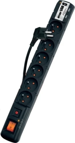 Acar USB przeciwprzepięciowa 6 gniazd 3 m czarna