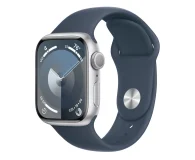 Apple Watch Series 9 GPS aluminium 45 mm srebrny opaska sztormowy błękit S,M
