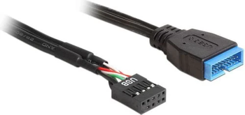 Delock USB 19 pin - USB 9 pin, 0.3m, Czarny
