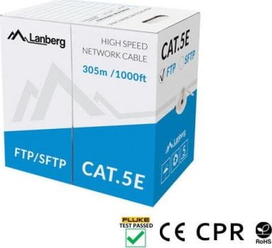 Lanberg kabel instalacyjny FTP, kat. 5e, drut CU, 305m, szary