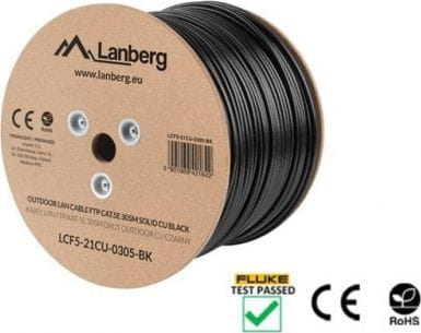 Lanberg kabel instalacyjny FTP, kat. 5e, drut OUTDOOR CU, 305m, czarny
