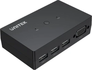 Unitek Przełącznik KVM 2-in 1-out, 2xVGA, 3xUSB-A