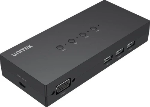 Unitek Przełącznik KVM 4-in 1-out, 4x VGA, 3xUSB-A