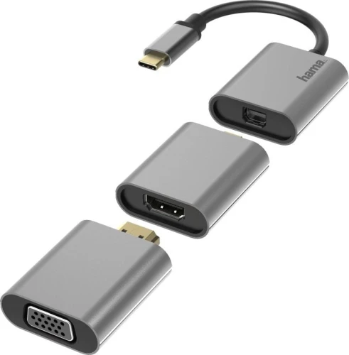 Hama Premium USB-C - DisplayPort Mini + HDMI + VGA Szary