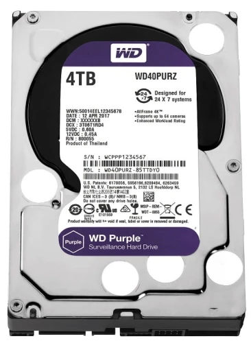 Dysk HDD Western Digital Purple 4TB 3,5'' 64MB  SATAIII WD40PURZ