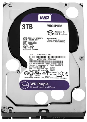Dysk HDD Western Digital Purple 3TB 3,5'' 64MB SATAIII WD30PURZ