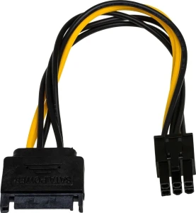 Akyga SATA 15-pin - PCIe 6-pin, 0.15m, Żółty