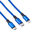 Akyga USB-A - USB-C + microUSB + Lightning 1.2 m Niebieski
