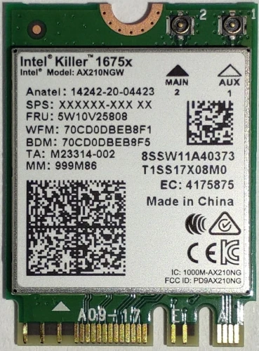 Intel NIC WI-FI 6E AX210 1675 2x2 AX R2 6GHz + BT No vPro
